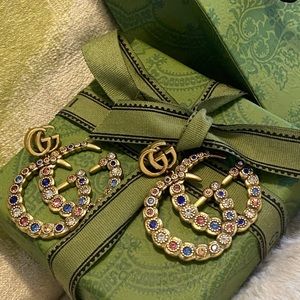 Authentic Pre owned Gucci multi colored stones GG earrings. Like New! No box.
